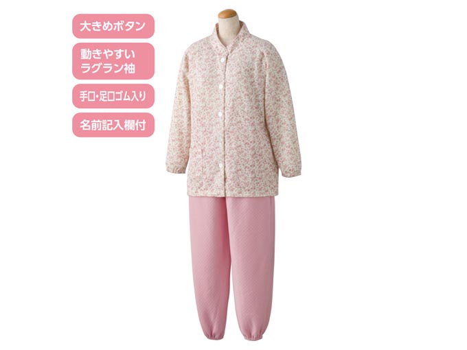 【婦人】大きめボタンキルトお部屋着調パジャマ