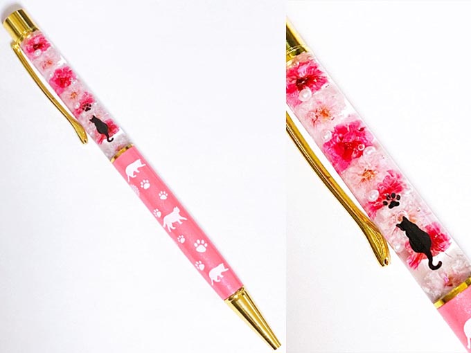 猫柄ハーバリウムボールペン ピンク