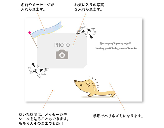 上部には写真や手形アートが