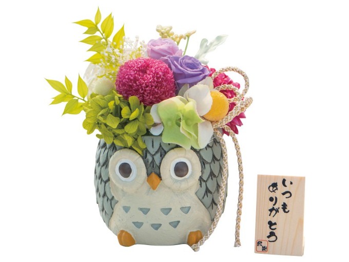 和風しあわせふくろう プリザーブドフラワー