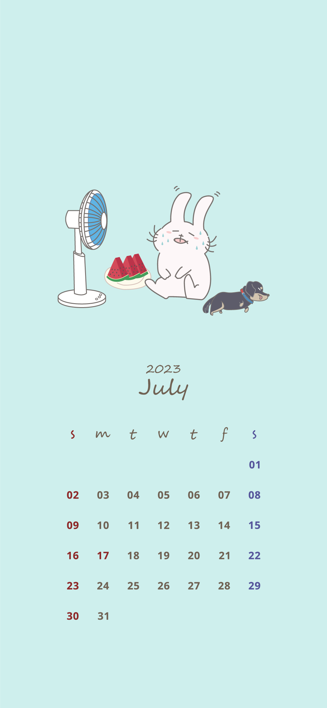 日曜始まりカレンダー（2023年7月）