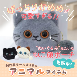 ぱっちりおめめが可愛すぎる ぬいぐるみみたいなねこ顔ポーチ