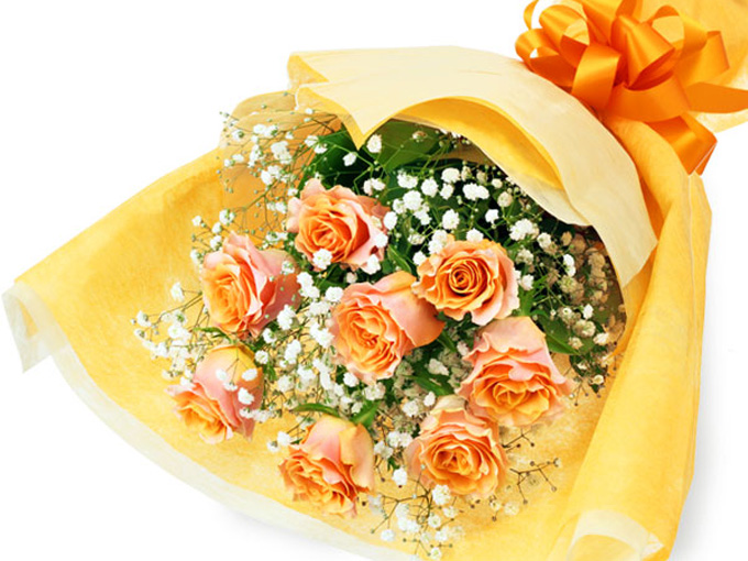 オレンジバラの花束