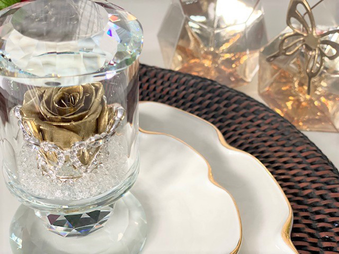 プリザーブドフラワー（クリスタルローズ：ゴールド）