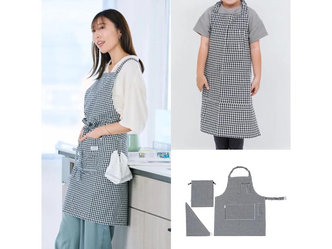 【親子でお揃いペアエプロンセット】男女兼用　チェック柄