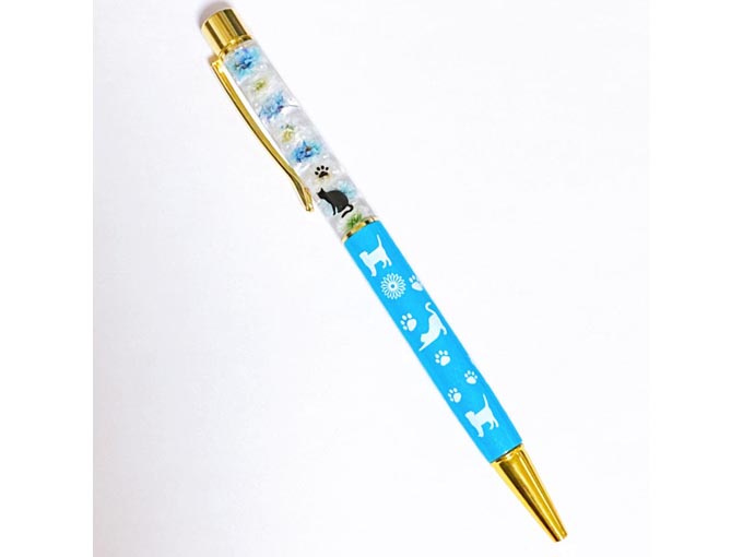 猫柄ハーバリウムボールペン(スカイブルー)