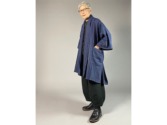 藍染刺し子織り「羽織コート」紺地