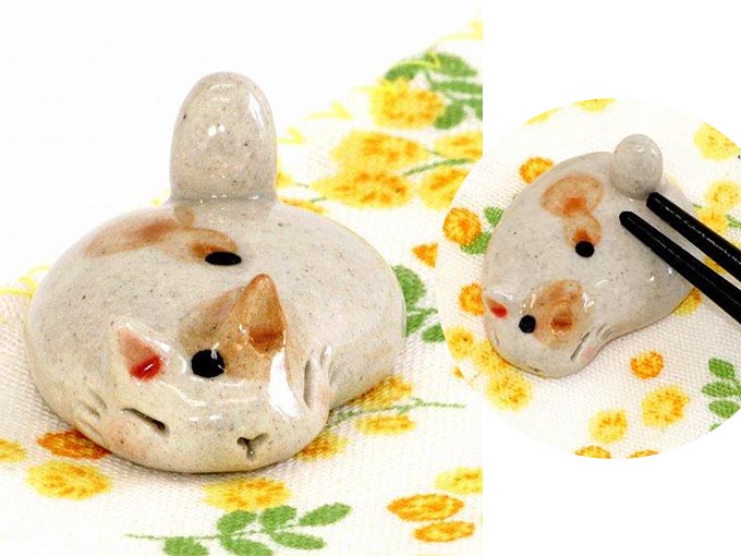 豆屋　箸置き（平たい動物　ねこ　ミケ）