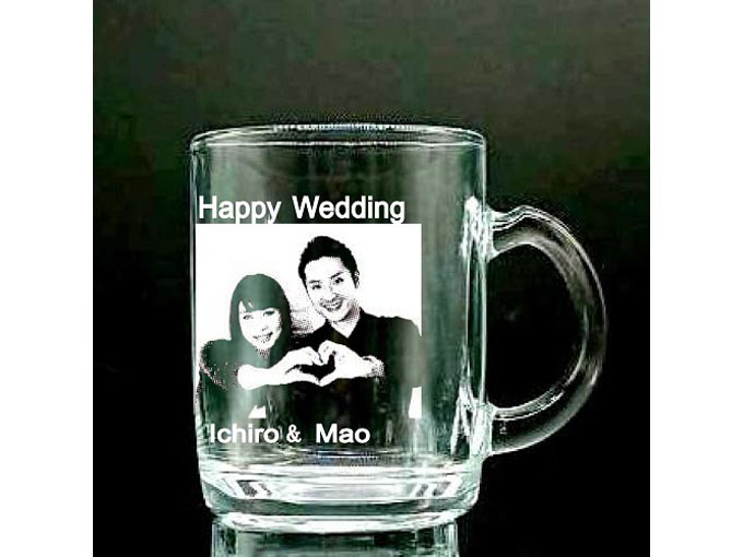 名入れ ガラスマグカップ  写真彫刻