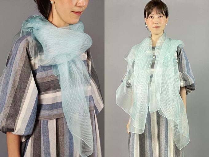 【倭工房】天然染料　藍・生葉染めショール