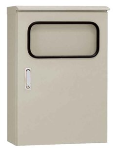 ORM30-129-2A 窓付屋外用制御盤キャビネット（水切構造 防塵 防水パッキン付 鉄製基板付 両扉）ライトベージュ塗装 フカサ300mm 日東工業の画像