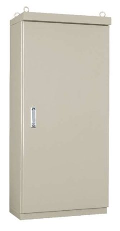 OE35-1019A・屋外用自立制御盤キャビネット（屋根付 鉄製基板付 両扉）ライトベージュ塗装 フカサ350mm　【日東工業】の画像