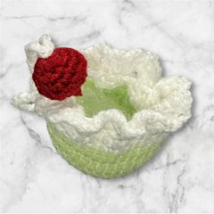 手編み 巾着 3個セット かわいい ミニ巾着 小物入れ 編み物 かぎ針編み プリン ゼリー チェリー スイーツモチーフ ハンドメイド ポーチ 小物収納 アクセサリーケース イヤホンケース キャンディ入画像