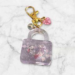 シェイカーキーホルダー レジン キーホルダー ハート 鍵 バッグチャーム ハンドメイド レジンアクセサリー クリアパープル かわいい ゆめかわ キラキラ チャーム ビーズ入り プレゼント ギフト画像