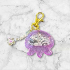 シャカシャカキーホルダー くらげ レジン キーホルダー パープル ビーズ チャーム付き かわいい ハンドメイド シェイカー キーホルダー 星 月 花 バッグチャーム キッズ レディース プレゼント 雑画像