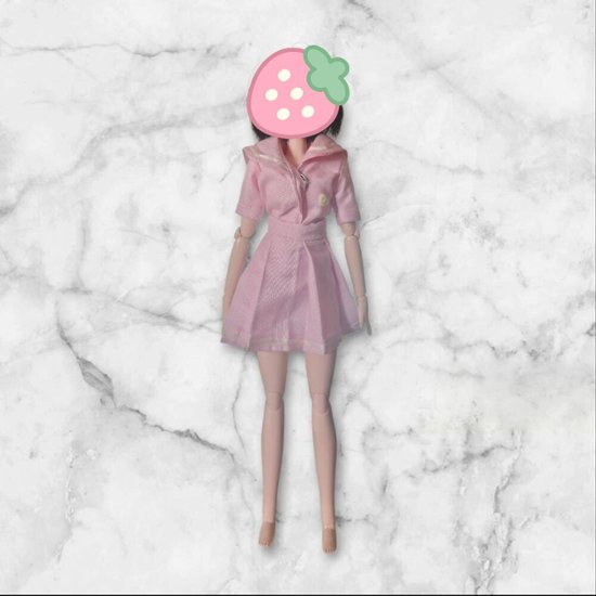 27cmドール用 セーラーカラー トップス プリーツスカート セット ピンク アイドル風 衣装 アウトフィット 着せ替え 人形用 かわいい コスチューム ハンドメイド ガーリー 制服風画像
