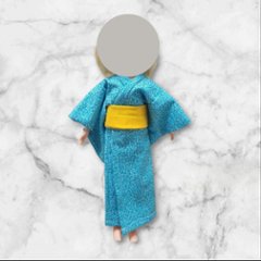1/6ドール用 浴衣 二点セット 水色 花柄 黄色 帯 夏祭り 和装 着せ替え アウトフィット 人形用 ハンドメイド 涼しげ 可愛い 和風 お祭り 花火 夏コーデの画像