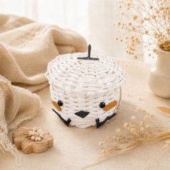 クラフトバンド ふたつき小物入れ シマエナガの画像