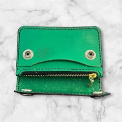 本革 ミニウォレット ハンドメイド 日本製 メンズ レディース セカンド 経年変化 楽しめる フラップ付 サブ 財布 緑 黒 グラデーション画像
