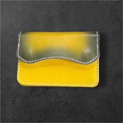本革 ミニウォレット ハンドメイド メンズ レディース セカンド 経年変化 楽しめる フラップ付 財布 イエロー ブラック グラデーションの画像