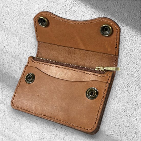 【送料無料】本革 レザー ミニ財布 トラッカーウォレット ブラウン レディース メンズ コンパクト財布 小さい財布 コインケース ミニウォレット ハンドメイド 小銭入れ キャッシュレス財布 サブ財布画像