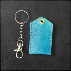 本革 お守りカバー お守り袋 日本製 ハンドメイド お守り入れ レザー キーホルダー 合格祈願 交通安全 厄除け 紛失防止 小物ケース ブルー ハンドメイド サイズSの画像