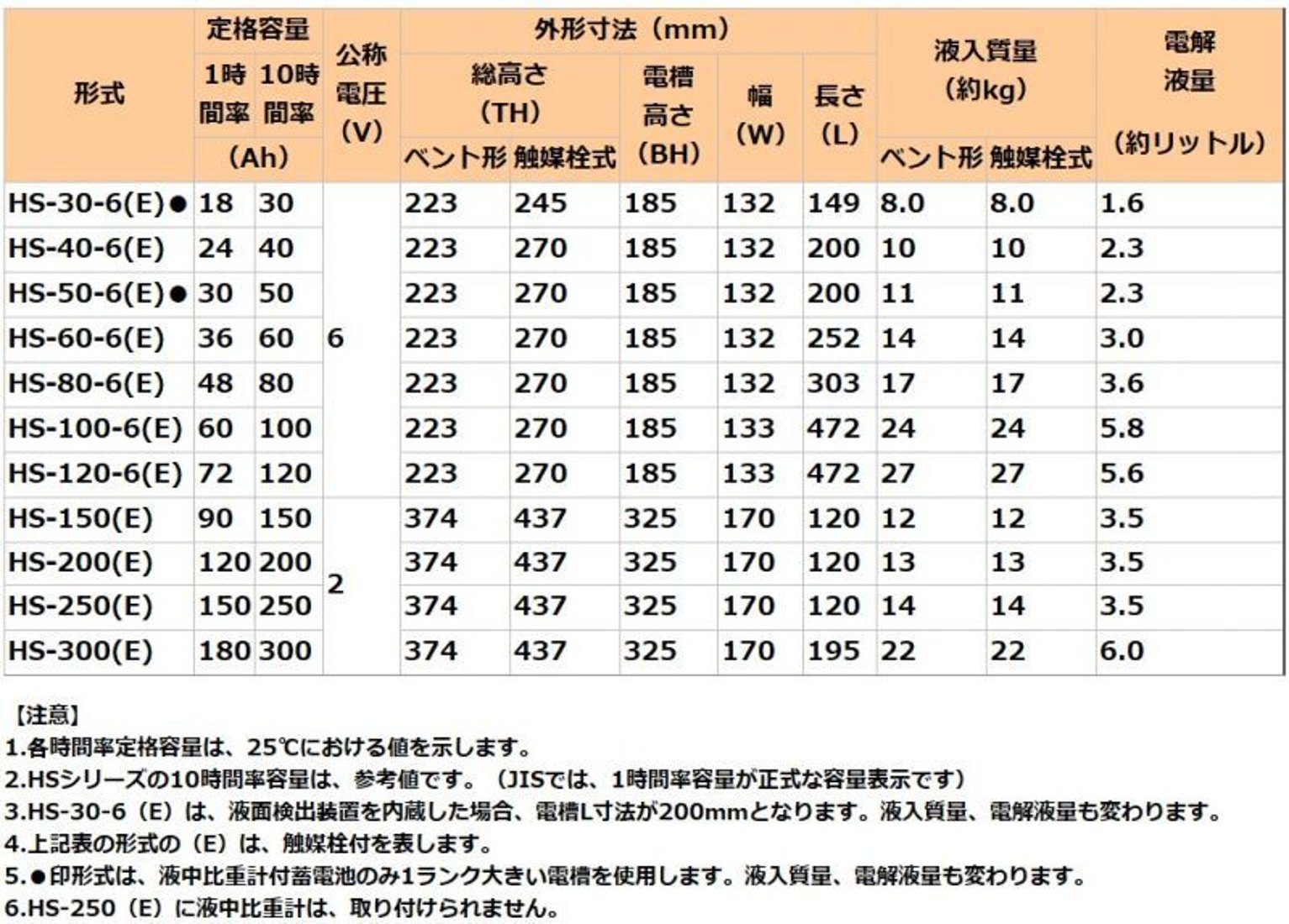 HS-100-6E触媒栓付 【GSユアサ】据置鉛蓄電池HS形（バッテリー） 6V 