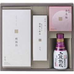 ギフト好適品 深蒸し煎茶　静岡抹茶入り・焼海苔・紀州南高梅・醤油詰合せ SRDB-Bの画像