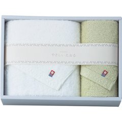 やさしいたおる　バス・フェイスタオルセット グリーン YT-24400の画像