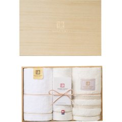 今治謹製　白織×至福×ご褒美タオル　フェイスタオル３枚セット（木箱入） ホワイト SISET500の画像