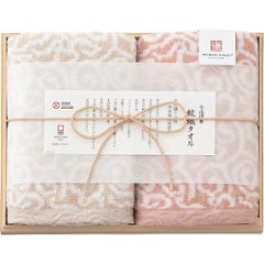 今治謹製　紋織タオル　フェイスタオル２枚セット（木箱入） ピンク IM7720の画像