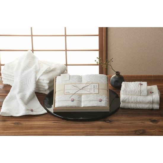 今治謹製　白織タオル　フェイス・ウォッシュタオルセット（木箱入） SR23020画像