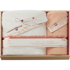 至福タオル梅染め　バス・フェイスタオルセット（木箱入） SH66050の画像