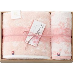 今治謹製　さくら紋織　桜染め　バス・フェイスタオルセット（木箱入） SM2250の画像