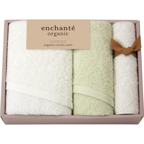 アンシャンテオーガニック　スリムバス・フェイスタオル・タオルハンカチセット アイスグリーン 55040画像