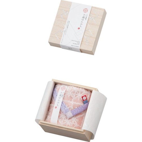 今治謹製　千歳はんかちタオルハンカチ（木箱入） ピンク 1485328画像