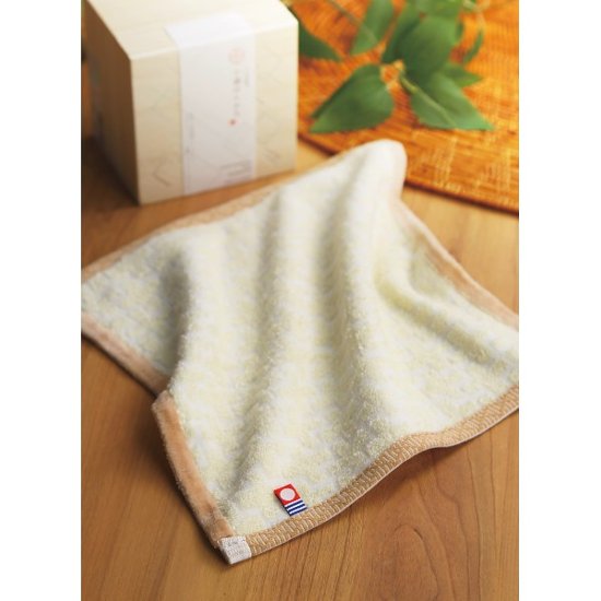 今治謹製　千歳はんかちタオルハンカチ（木箱入） イエロー 1485330画像