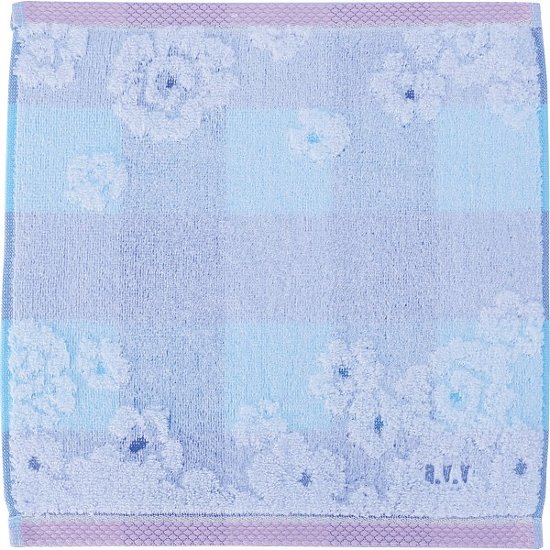 アーヴェーヴェー　婦人タオルハンカチ チェック×花ブルー AVT-524 BL画像