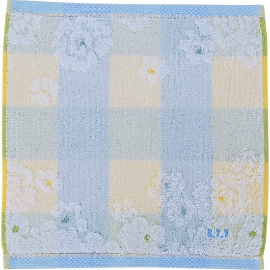 アーヴェーヴェー　婦人タオルハンカチ チェック×花イエロー AVT-524 YE画像