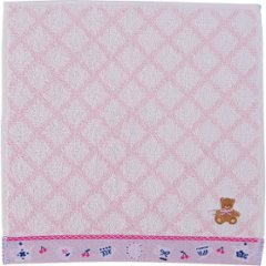 ロッティ　婦人タオルハンカチ チェック×くま刺繍ピンク RTT-64 PIの画像