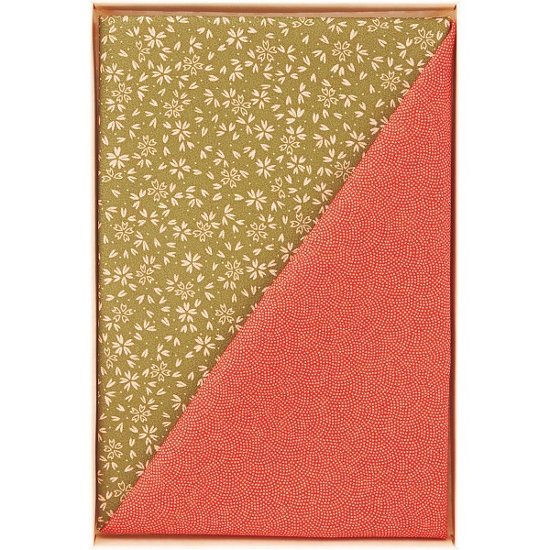 二巾一越織両面柄ふろしき 朱／利休 サメ小紋／小桜 90-8画像