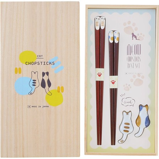 桐箱入　箸置き付夫婦箸　ねこづくし 631853画像