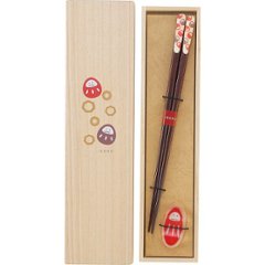 吉兆桐箱入　箸・箸置揃 夢だるま 黒猫と椿 39286の画像