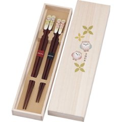 吉兆桐箱入　夫婦箸　 笑ふくろう 39288 の画像