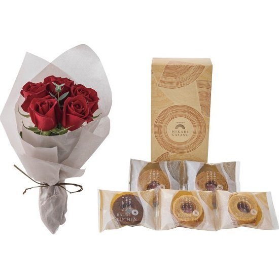 ホシファーム　ローズブーケ５本＆ひかりがさねふんわりバーム詰合せ ルージュ（レッド系） FMIｰ01F画像