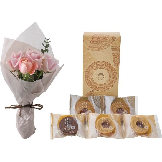 ホシファーム　ローズブーケ５本＆ひかりがさねふんわりバーム詰合せ スイート（ピンク系） FMIｰ02F画像