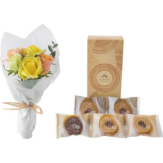 ホシファーム　ローズブーケ５本＆ひかりがさねふんわりバーム詰合せ パッション（ビタミンカラー） FMIｰ04F画像