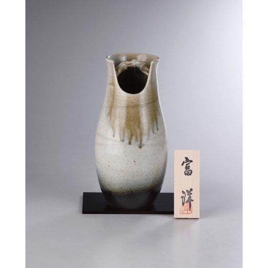 信楽焼　織部窯変手桶花瓶 sha-234画像