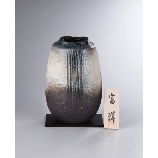 信楽焼　白泥青窯変花瓶 sha-235画像