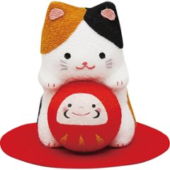 リュウコドウ　福かかえ　だるま 三毛猫 40-945Aの画像